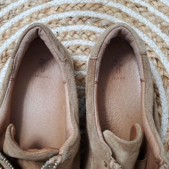 Frye Tan Lena Suede Zipper Slide In Sneakers SZ 8.5 - Picture 11 of 12